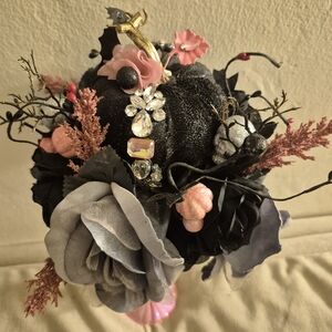 Black and Pink Pumkin Floral Arrangement with Jewels